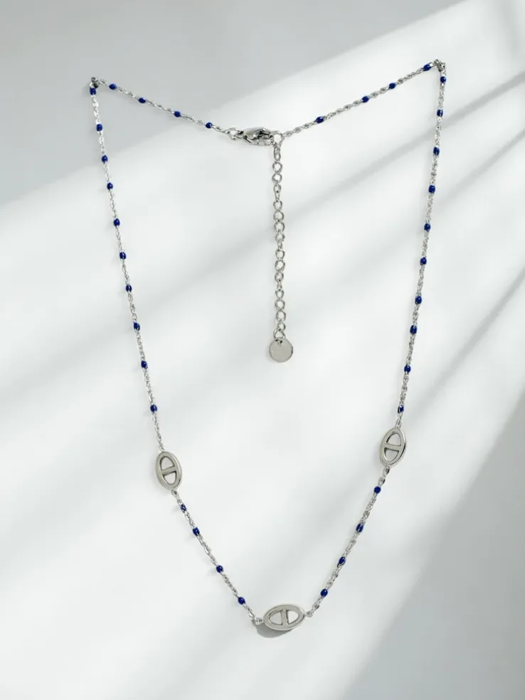 Naszyjnik Callista Argento z niebieskimi koralikami i srebrnymi ogniwami