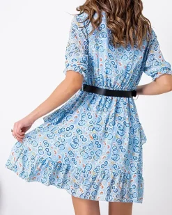 Niebieska damska mini sukienka we wzorki - Odzież