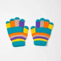 Niebieskie dziewczęce rękawiczki z brokatem i śnieżynkami - Akcesoria