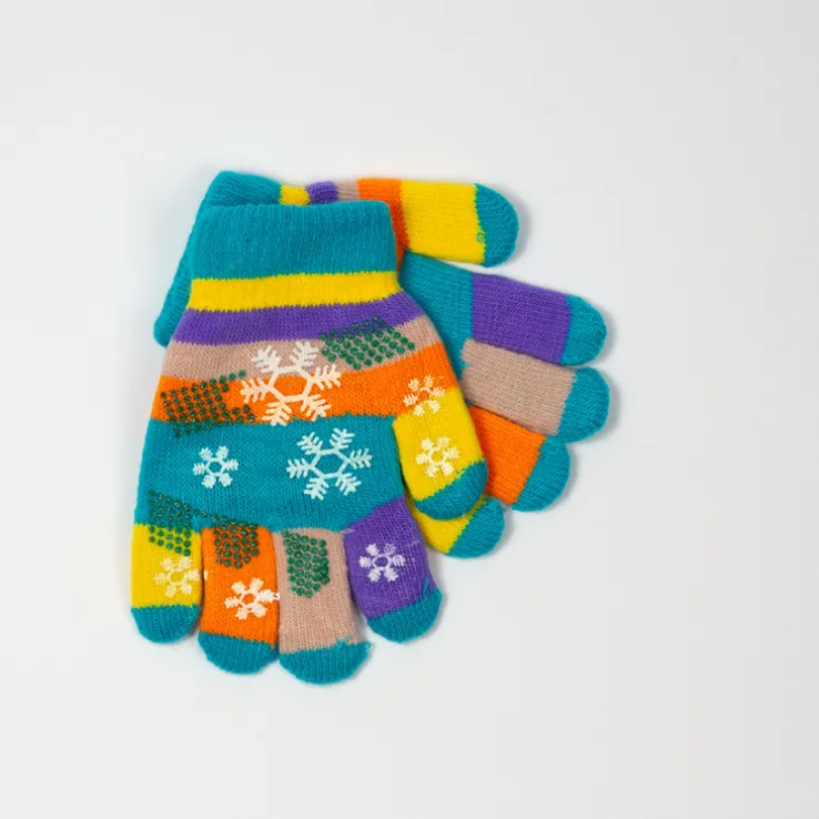 Niebieskie dziewczęce rękawiczki z brokatem i śnieżynkami - Akcesoria