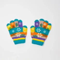 Niebieskie dziewczęce rękawiczki z brokatem i śnieżynkami - Akcesoria