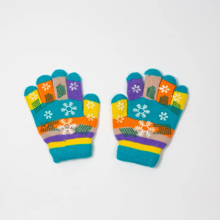 Niebieskie dziewczęce rękawiczki z brokatem i śnieżynkami - Akcesoria