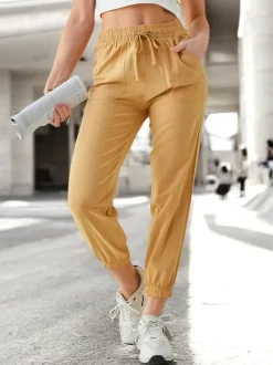 Pantaloni Elegante Dorico Camel - Modne Długie Spodnie