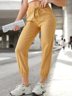 Pantaloni Elegante Dorico Camel - Modne Długie Spodnie