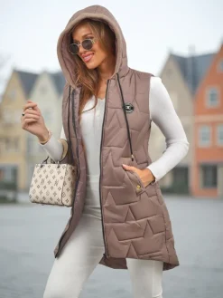 Pikowana długa kamizelka damska z kapturem Echo Shard