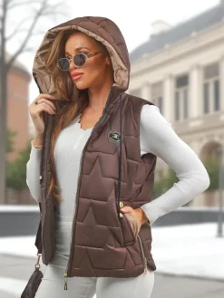 Pikowana kamizelka damska z kapturem Steel Ember
