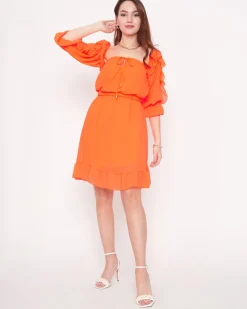 Pomarańczowa neonowa damska sukienka hiszpanka- Odzież