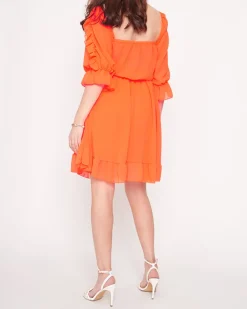 Pomarańczowa neonowa damska sukienka hiszpanka- Odzież