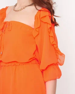 Pomarańczowa neonowa damska sukienka hiszpanka- Odzież