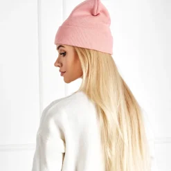 Różowa damska czapka dwuwarstwowa typu beanie - Akcesoria