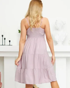 Różowa damska letnia sukienka do kolan - Odzież