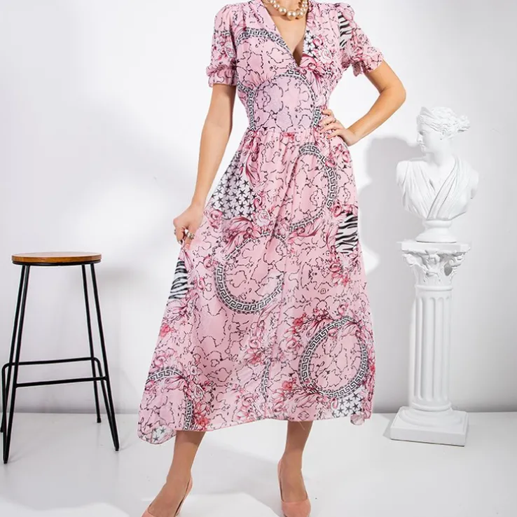 Różowa damska maxi sukienka - Odzież