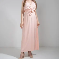 Różowa damska maxi sukienka - Odzież