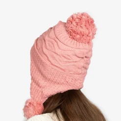 Różowa damska ocieplana czapka z pomponami - Akcesoria