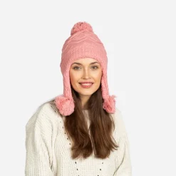 Różowa damska ocieplana czapka z pomponami - Akcesoria
