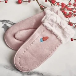 Różowe dziecięce rękawiczki na sznurku i z jednym palcem - Rękawiczki