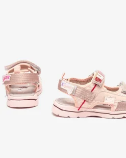 Różowe dziecięce sandałki z naszywkami Netiks - Obuwie