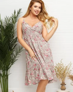 Różowo-zielona damska letnia sukienka w kwiatki - Odzież