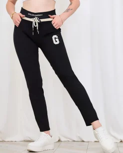 Royalfahion Damskie czarne spodnie w sportowym stylu z naszywką PLUS SIZE