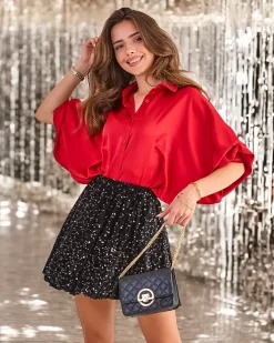 Royalfashion Krótka spódnica damska z cekinami