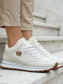 Royalfashion Alba Ocieplane Sneakersy Damskie Biale Ekoskora na Platformie