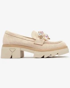 Royalfashion Ażurowe beżowe mokasyny damskie Peloga