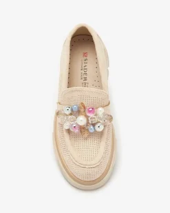 Royalfashion Ażurowe beżowe mokasyny damskie Peloga