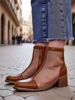 Royalfashion Ażurowe Damskie botki na niskim obcasie Rowices