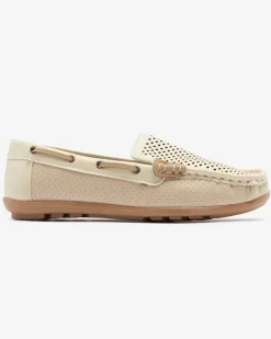 Royalfashion Ażurowe dziecięce mokasyny w kolorze beżowym Neddax