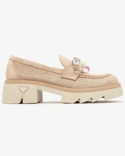 Royalfashion Ażurowe jasnobrązowe mokasyny damskie Peloga