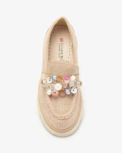 Royalfashion Ażurowe jasnobrązowe mokasyny damskie Peloga