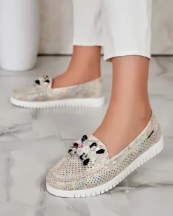 Royalfashion Ażurowe mokasyny damskie z koralikami Nasfali