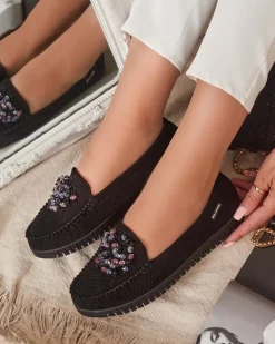 Royalfashion Ażurowe mokasyny damskie z koralikami Namis