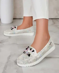 Royalfashion Ażurowe mokasyny damskie z koralikami Nasfali