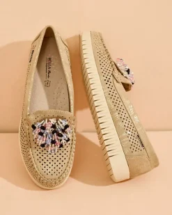 Royalfashion Ażurowe mokasyny damskie z koralikami Namis