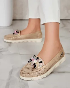 Royalfashion Ażurowe mokasyny damskie z koralikami Nasfali