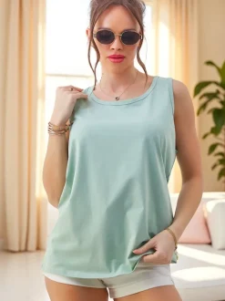 Royalfashion Bawełniana bluzka bokserka damska na ramiączkach z koronką na plecach