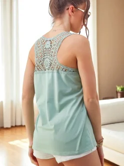 Royalfashion Bawełniana bluzka bokserka damska na ramiączkach z koronką na plecach