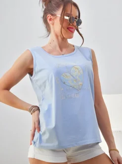 Royalfashion Bawełniana bluzka damska na ramiączkach z serduszkiem