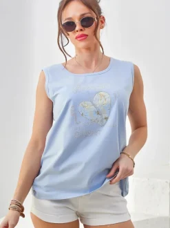 Royalfashion Bawełniana bluzka damska na ramiączkach z serduszkiem