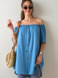 Royalfashion Bawełniana bluzka damska a'la hiszpanka z ozdobnymi guzikami