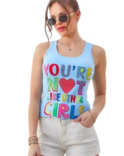 Royalfashion Bawełniana bluzka bokserka damska na ramiączkach z napisami