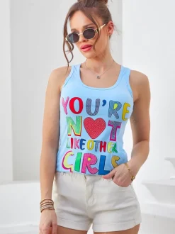 Royalfashion Bawełniana bluzka bokserka damska na ramiączkach z napisami