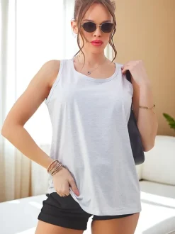 Royalfashion Bawełniana bluzka bokserka damska na ramiączkach z koronką na plecach