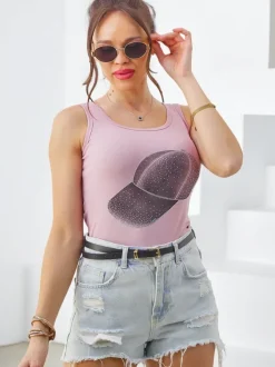 Royalfashion Bawełniana bluzka damska na ramiączkach z czapeczką