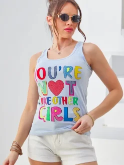 Royalfashion Bawełniana bluzka bokserka damska na ramiączkach z napisami