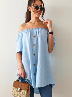 Royalfashion Bawełniana bluzka damska a'la hiszpanka z ozdobnymi guzikami