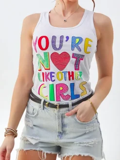 Royalfashion Bawełniana bluzka bokserka damska na ramiączkach z napisami