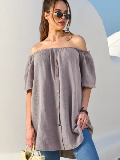 Royalfashion Bawełniana bluzka damska a'la hiszpanka z ozdobnymi guzikami