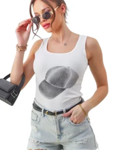 Royalfashion Bawełniana bluzka damska na ramiączkach z czapeczką